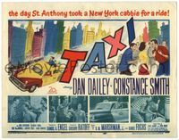 5f281 TAXI TC '53 artwork of Dan Dailey & Constance Smith in yellow cab in New York City!