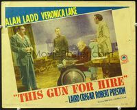 5f918 THIS GUN FOR HIRE LC R45 hired killer Alan Ladd pointing gun at man in wheelchair!