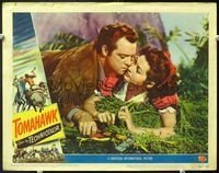 5f936 TOMAHAWK LC '51 close up of Van Heflin about to kiss Yvonne De Carlo in the grass!
