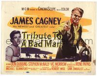 5f289 TRIBUTE TO A BAD MAN TC '56 great close up of cowboy James Cagney & pretty Irene Papas!