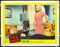 5f954 VICE RAID LC #2 '60 sexy phony model Mamie Van Doren stands over Richard Coogan in bed!