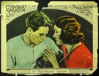 5f959 WAGES OF VIRTUE LC '24 great close up of pretty Gloria Swanson & Ben Lyon holding hands!