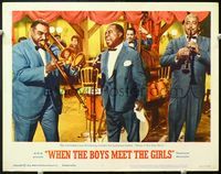 5f973 WHEN THE BOYS MEET THE GIRLS LC #4 '65 great image of Louis Armstrong singing w/band at club!