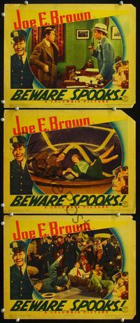 5g383 BEWARE SPOOKS 3 LCs '39 is Joe E. Brown man or mouth?, Mary Carlisle, wacky images!