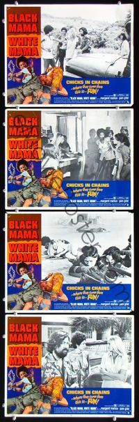 5g032 BLACK MAMA WHITE MAMA 4 LCs '72 Pam Grier, border art of two barely dressed chicks w/chains!