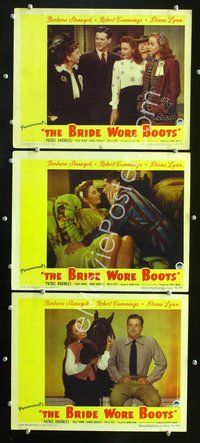 5g405 BRIDE WORE BOOTS 3 LCs '46 romantic close-up of Barbara Stanwyck & Robert Cummings!