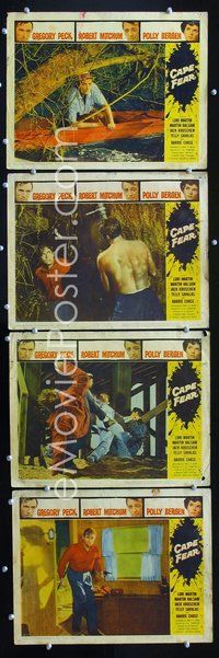 5g046 CAPE FEAR 4 LCs '62 Gregory Peck, Robert Mitchum, classic film noir!