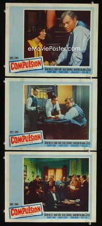 5g455 COMPULSION 3 LCs '59 Richard Fleischer directed legal thriller, Orson Welles!