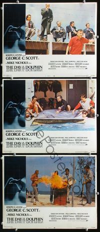 5g472 DAY OF THE DOLPHIN 3 LCs '73 George C. Scott & Trish Van Devere, Mike Nichols directed!