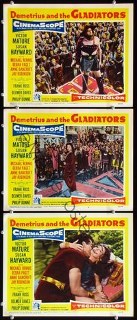 5g476 DEMETRIUS & THE GLADIATORS 3 LCs '54 Victor Mature & Susan Hayward in sword & sandal epic!