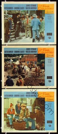 5g514 FAR COUNTRY 3 LCs '55 cowboy James Stewart surrounded by bad guys, Anthony Mann!