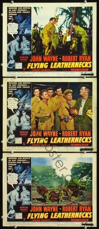 5g533 FLYING LEATHERNECKS 3 LCs '51 border art of pilots John Wayne & Robert Ryan, Howard Hughes!