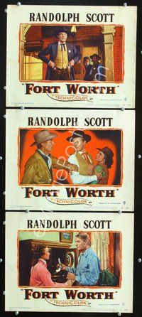 5g537 FORT WORTH 3 LCs '51 cool image of sheriff Randolph Scott in Texas!