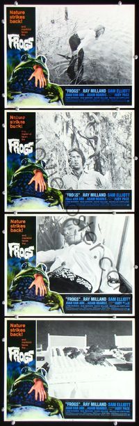5g114 FROGS 4 LCs '72 great horror border art of amphibian with human hand hanging from mouth!