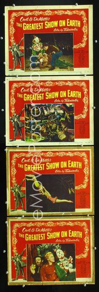 5g128 GREATEST SHOW ON EARTH 4 LCs '52 Cecil B. DeMille, Charlton Heston, Cornel Wilde!