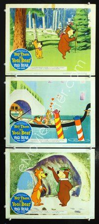 5g602 HEY THERE IT'S YOGI BEAR 3 LCs '64 Hanna-Barbera, great cartoon images of Yogi & Boo-Boo!