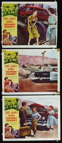 5g606 HIGHWAY DRAGNET 3 LCs '54 border art of Richard Conte, Joan Bennett, Las Vegas manhunt!