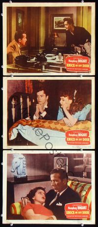 5g669 KNOCK ON ANY DOOR 3 LCs '49 Humphrey Bogart, John Derek, Nicholas Ray directed!