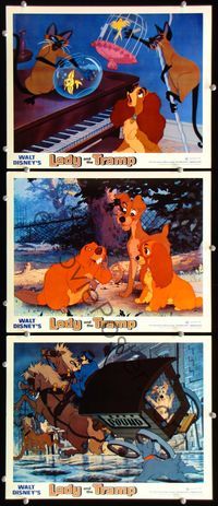 5g673 LADY & THE TRAMP 3 LCs R72 classic images from Walt Disney romantic canine cartoon!