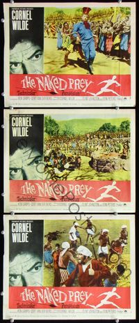 5g749 NAKED PREY 3 LCs '65 Cornel Wilde weaponless and captive in Africa!