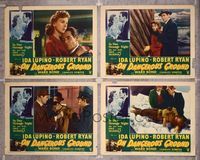5g224 ON DANGEROUS GROUND 4 LCs '51 Nicholas Ray, close up of Ida Lupino holding Robert Ryan!