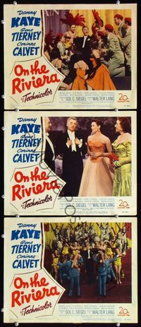 5g768 ON THE RIVIERA 3 LCs '51 Danny Kaye & pretty Gene Tierney in romantic musical!