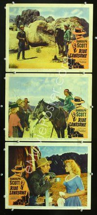 5g812 RIDE LONESOME 3 LCs '59 Randolph Scott w/gun, Budd Boetticher directed, Karen Steele!