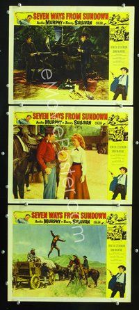 5g835 SEVEN WAYS FROM SUNDOWN 3 LCs '60 western action w/cowboys Audie Murphy & Barry Sullivan!