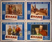 5g258 SHANE 4 LCs '53 most classic western, Alan Ladd, Jean Arthur, Van Heflin, Jack Palance!