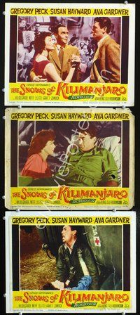 5g850 SNOWS OF KILIMANJARO 3 LCs '52 Gregory Peck, Susan Hayward & pretty Ava Gardner!