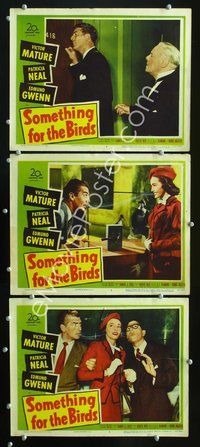 5g854 SOMETHING FOR THE BIRDS 3 LCs '52 Victor Mature, Patricia Neal!