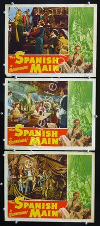 5g867 SPANISH MAIN 3 LCs '45 Maureen O'Hara, Paul Henreid, Walter Slezak, first color RKO!