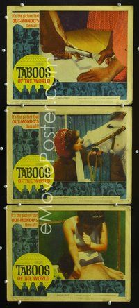 5g897 TABOOS OF THE WORLD 3 LCs '63 I Tabu, AIP, wild image of man about to cut finger off!