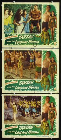 5g902 TARZAN & THE LEOPARD WOMAN 3 LCs '46 Johnny Weissmuller & Acquanetta!