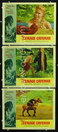 5g904 TEENAGE CAVEMAN 3 LCs '58 wild images of prehistoric rebels against prehistoric monsters!