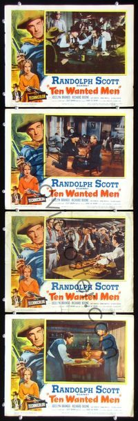 5g281 TEN WANTED MEN 4 LCs '54 cool border artwork of cowboy Randolph Scott with six-gun!