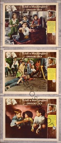 5g925 TO KILL A MOCKINGBIRD 3 LCs '63 border art of Gregory Peck, from Harper Lee's classic novel!