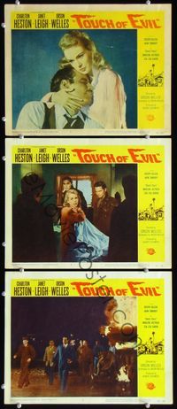 5g934 TOUCH OF EVIL 3 LCs '58 Orson Welles classic, Charlton Heston & pretty Janet Leigh!