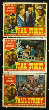 5g937 TRAIL STREET 3 LCs '47 cowboy Randolph Scott, pretty Anne Jeffeys, a nation's crossroads!