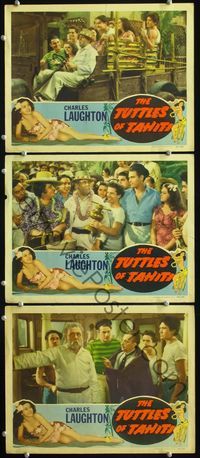 5g947 TUTTLES OF TAHITI 3 LCs '42 Charles Laughton, Jon Hall, border image of sexy island babe!