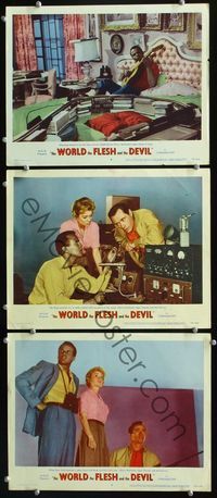 5g987 WORLD, THE FLESH & THE DEVIL 3 LCs '59 Harry Belafonte, Inger Stevens, Mel Ferrer!