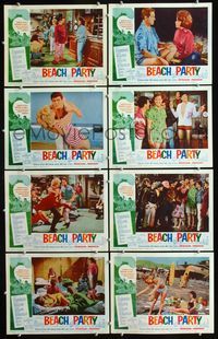 5h043 BEACH PARTY 8 LCs '63 Frankie Avalon & Annette Funicello riding a wave on surf boards!