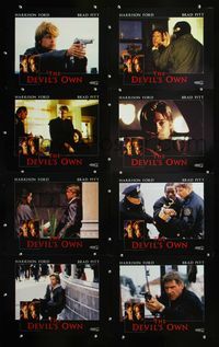 5h122 DEVIL'S OWN 8 int'l LCs '97 close-ups of Harrison Ford & Brad Pitt w/guns!
