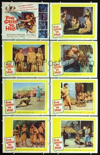 5h205 FIVE GATES TO HELL 8 LCs '59 James Clavell, Dolores Michaels, Patricia Owens, girls with guns!