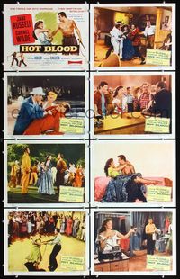 5h270 HOT BLOOD 8 LCs '56 great image of barechested Cornel Wilde grabbing Jane Russell!