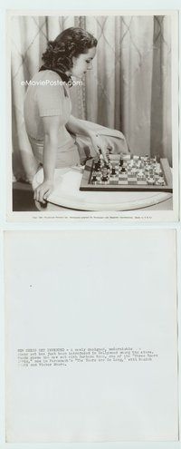 5j046 BARBARA READ 8x10 still '36 demonstrating a brand new kind of chess set that Hollywood loved!