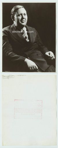 5j098 CHARLES LAUGHTON 7.5x9.5 still '30s close up seated portrait wearing suit & tie and smoking!