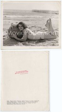 5j352 LILIAN BONDE 8x10.25 still '20s sexy pose laying on beach in swimsuit with giant ball!
