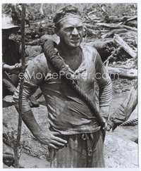 5j449 PAPILLON 8x9.75 still '73 close up of scowling Steve McQueen with rope around shoulder!
