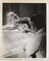 5j545 SOME LIKE IT HOT candid 8x10 still '59 Billy Wilder & Marilyn Monroe fix Tony Curtis' hair!